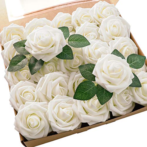25-Piece Artificial Foam Roses with Stems for DIY Wedding Bouquets & Decor