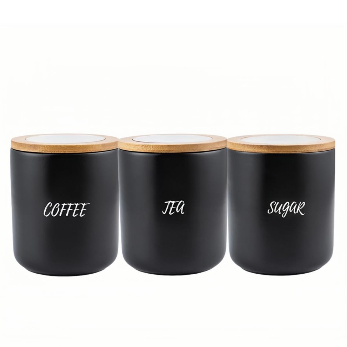 Coffee Tea Sugar Canisters, Kitchen Canister Sets for Kitchen Counter for the Kitchen Countertop, Set of 3 Ceramic Food Storage Jar with Lid, Coffee Tea Sugar Containers (Black)