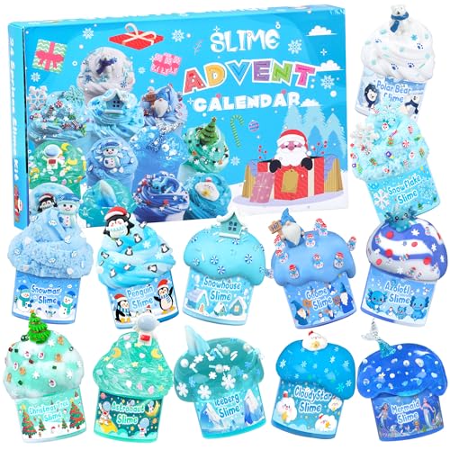LAWOHO Blue 12 Pack Slime Advent Calendar 24 Days Kids Holiday Gift