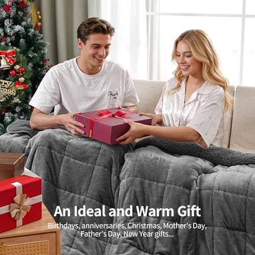 Weighted Blanket for Adults 15 lbs Queen Size 60x80 Plush Sherpa Throw