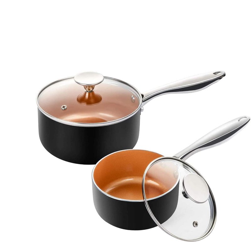 MICHELANGELO 2 Quart + 3 Quart Saucepan Set with Lid, Ultra Nonstick Coppper Sauce Pan with Lid, Small Pot with Lid, Ceramic Nonstick Saucepan Set, Small Sauce Pot, Copper Pot, Ceramic Sauce Pan Set