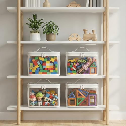 4-Pack Clear Toy Storage Bags with Handles and Reinforced Base