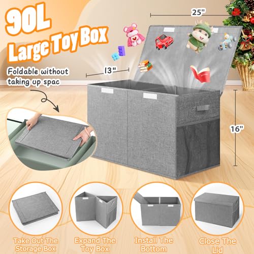 Large Collapsible Toy Storage Box with Lid and Divider, 25 x 13 x 16 Inch