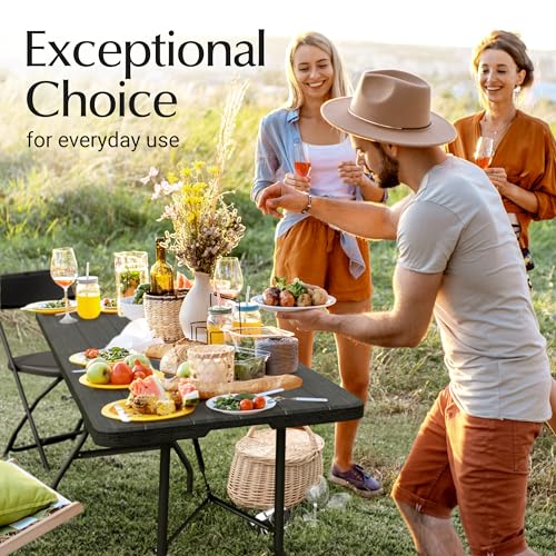 Our Modern Space 6-Foot Heavy-Duty Folding Table with Built-In Handle and Steel Legs