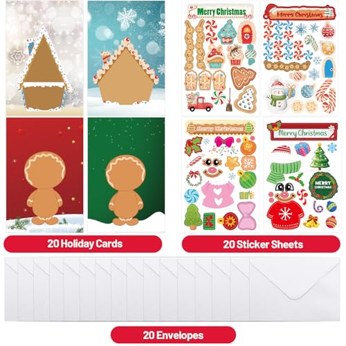 Ceiba Tree Gingerbread House Christmas Cards with Stickers, 20 Cards & Envelopes