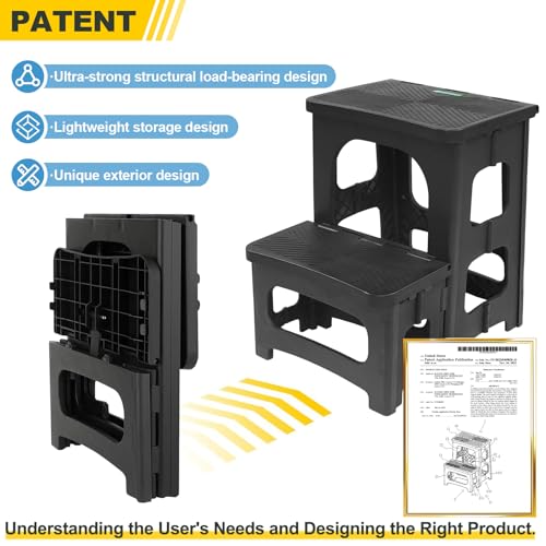 2-Step Folding Stool, Lightweight Portable Non-Slip Step Stool - 300 lb Capacity