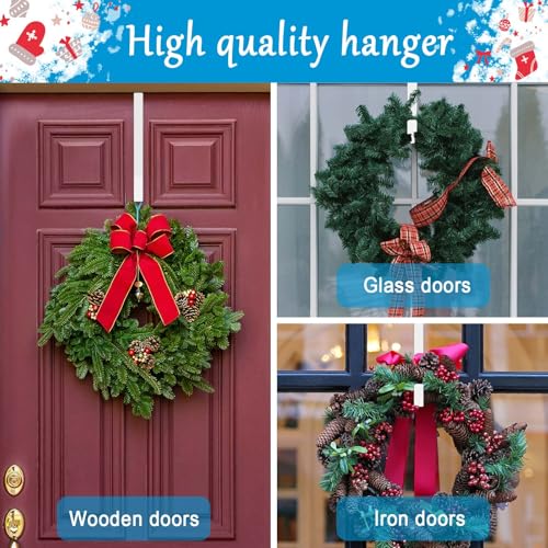Over the Door Wreath Hangers, 4-Pack (12in & 15in) - White Metal Hooks