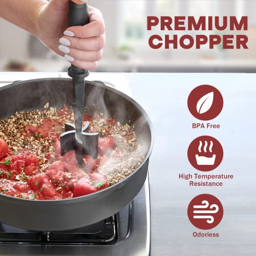 Ground Meat Chopper & Smasher Utensil - Heat-Resistant 5-Blade Nylon Masher