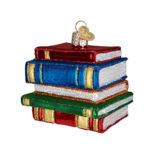 Stack of Books Glass Christmas Ornament Hand-Painted Holiday Decoration