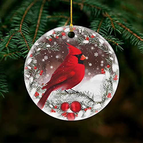 Red Cardinal Ceramic Christmas Ornament - Memorial Bird Tree Decoration