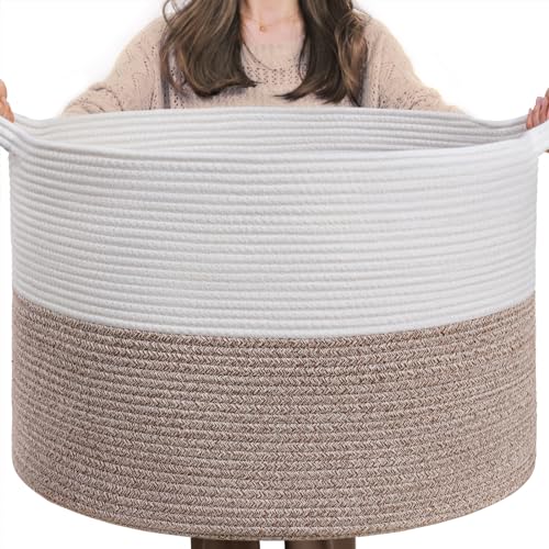 Extra Large Woven Rope Blanket Basket for Living Room and Laundry