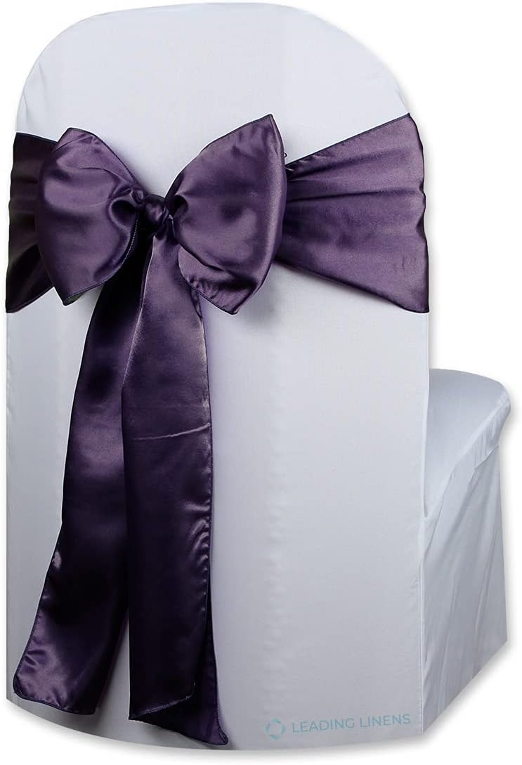 Satin Bow Sash Chair Cover by Elegant Decor - Perfect for Weddings & Events | Set of 100 in Plum Purple