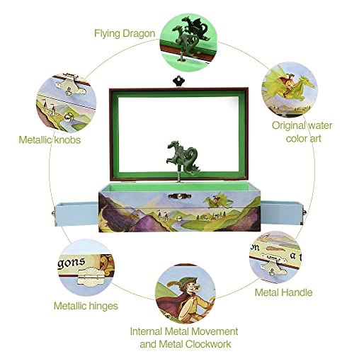 Dragon Musical Jewelry Box with 3 Drawers for Kids Treasure Storage