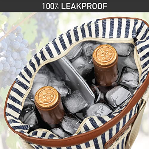 Insulated 2-Bottle Wine Carrier Tote Bag - Leakproof Padded Cooler