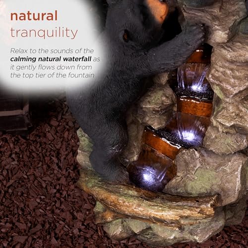 36 Inch Indoor/Outdoor Climbing Bear Water Fountain with LED Lights - Rainforest Wildlife Decor