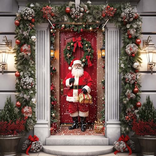 Santa Claus Christmas Door Cover - Holiday Banner for Indoor & Outdoor Decor