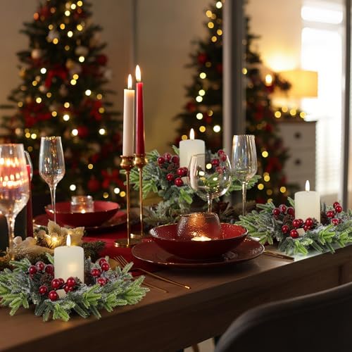 YLOLUL 18 Pcs Christmas Candle Ring Wreath Set - Mini Holiday Decor for Front Door & Kitchen