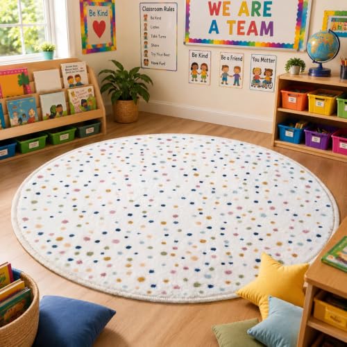 4 ft Round Boho Classroom Rug, Non-Slip Soft Reading Corner Carpet