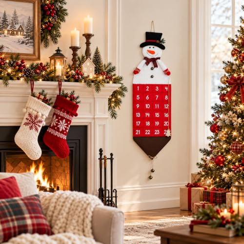 Heyaner 24-Days Christmas Advent Calendar Snowman Wall Hanging Countdown with Pockets