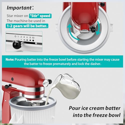 Ice Cream Maker Freezer Bowl Attachment for 4.5Qt and Larger Stand Mixers