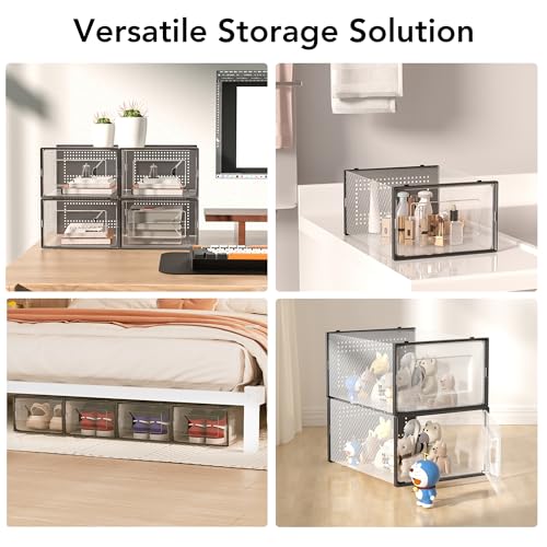 Clear Plastic Stackable Shoe Storage Boxes - 15 Pack Interlocking Organizers