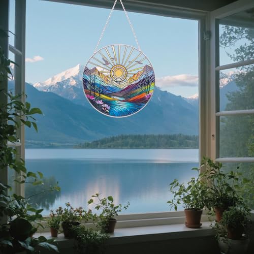 Handcrafted Stained Glass Sun Catcher - Sunrise & Sunset Design, 6"