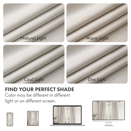 100% Blackout Linen Curtains 40W x 84L - Thermal Insulated Cream Drapes