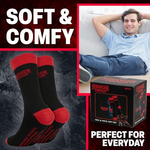 Get Trend Stranger Things 11oz Mug & Crew Socks Set - Red/Black, Microwave Safe, Perfect Gift