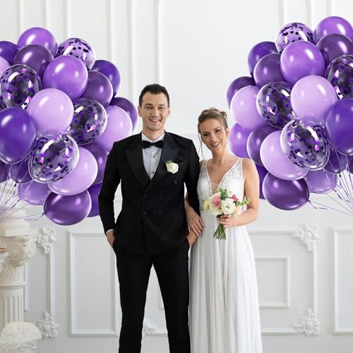 60pcs Purple Balloon Arch Kit with Metallic and Confetti Balloons for Party