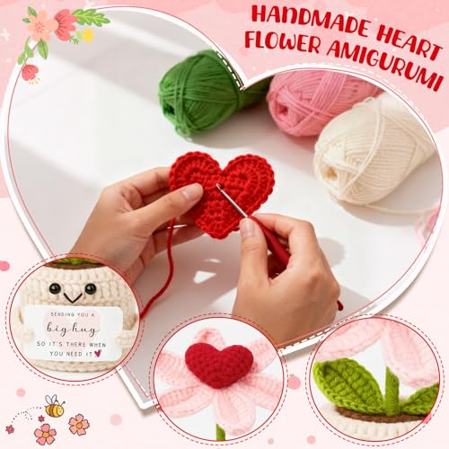 Handmade Crochet Heart Flower Plant Gift - Thinking of You Desk Decor