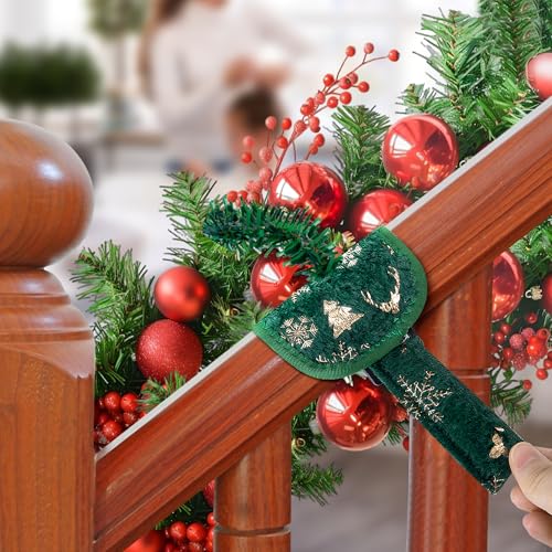 Purple Star 8 Pcs Green Railing Protection Garland Ties for Banister - Adjustable Non-Slip Garland Hangers