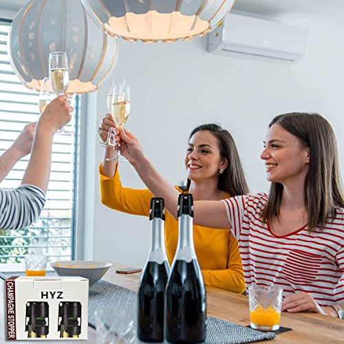 Stainless Steel Champagne Stoppers (2-Pack) - Airtight Wine Preserver, Black
