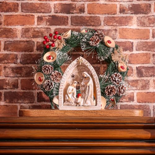 Small Resin Nativity Set with LED Tealight Holder - Holy Family Manger Scene