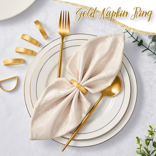 Gold Semicircle Napkin Rings - Set of 12 Metal Table Decor Holders