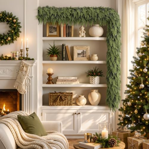 Alupssuc 9FT Cedar Garland with 400 Branches - Real Touch, Dense & Weather-Resistant, Indoor & Outdoor Use, 18FT Length