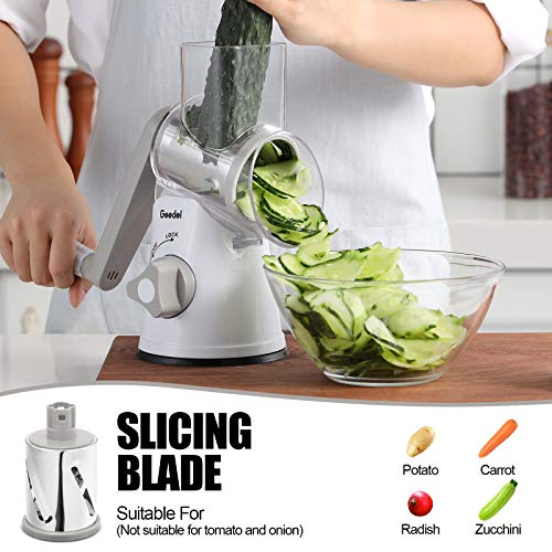 Rotary Cheese Grater Hand Crank Vegetable Slicer with 3 Stainless Steel Blades