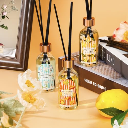 Reed Diffuser Set, Linen Vanilla Citrus Scented Oil Diffusers with 15 Sticks