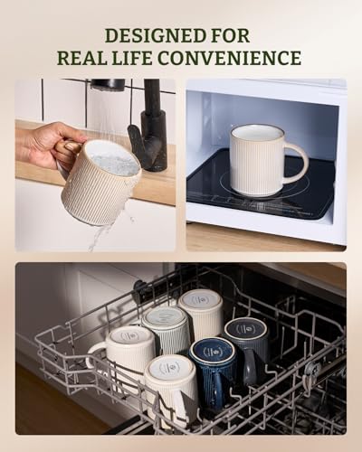 Famiware Cappuccino White 16 oz Coffee Mug Set of 4 - Handcrafted, Stackable, Dishwasher & Microwave Safe