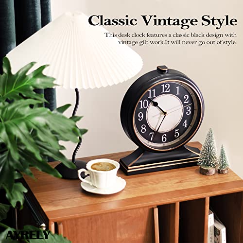 Vintage 10-Inch Silent Desk Clock, Non-Ticking Retro Mantel Table Clock