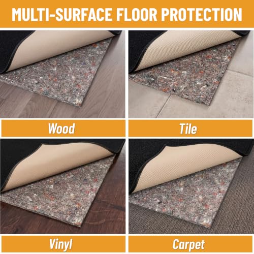 3' x 7' Non-Slip Rug Pad, 1/4 Inch Thick Dual Surface Felt and Rubber Gripper