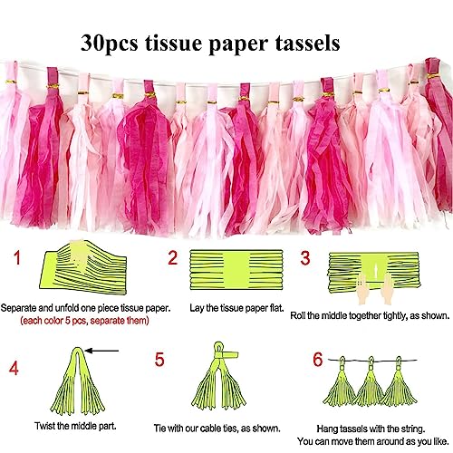30pcs Pink Tissue Paper Tassel Garland Kit for Party Decorations