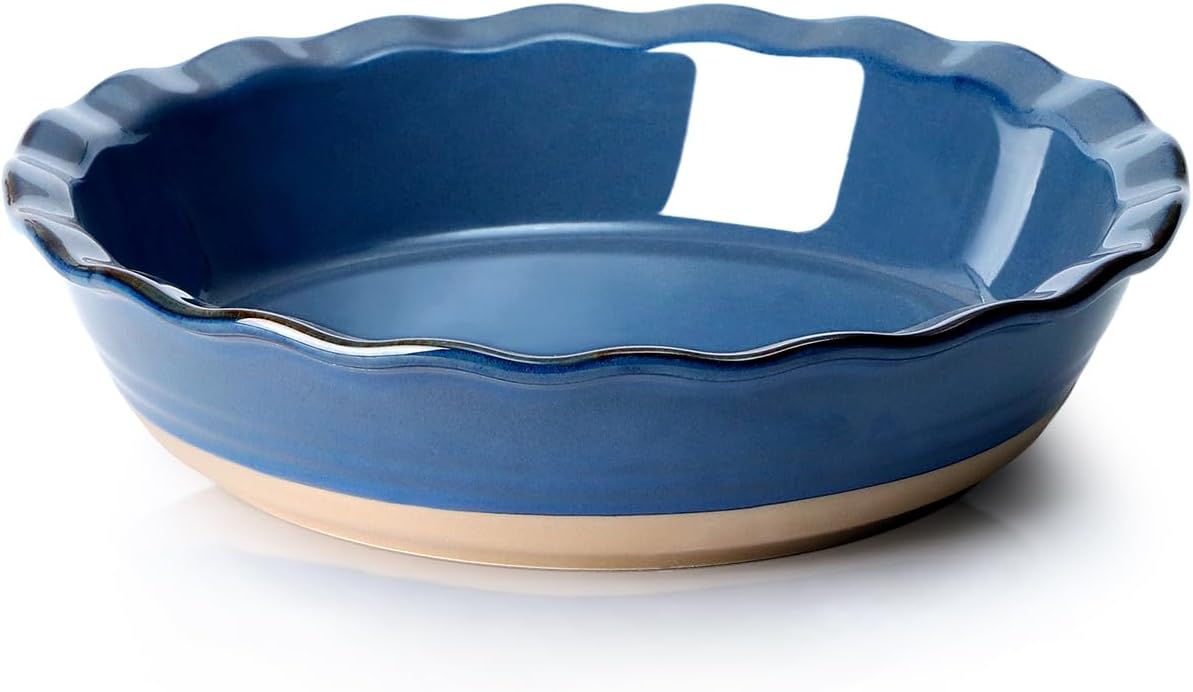 NUTRIUPS 10-Inch Round Pie Baking Dish - Oven Safe Kitchen Pie Plate in Blue
