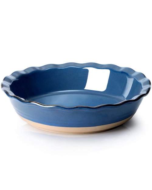 NUTRIUPS 10 Inch Pie Baking Dish, Round Baking Pie Dish for Kitchen, Pie Plate for Baking Oven Safe (Blue)