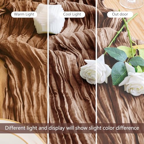 Xiomot 1 Pack Brown Cheesecloth Table Runner 10FT Rustic Boho Sheer Decor
