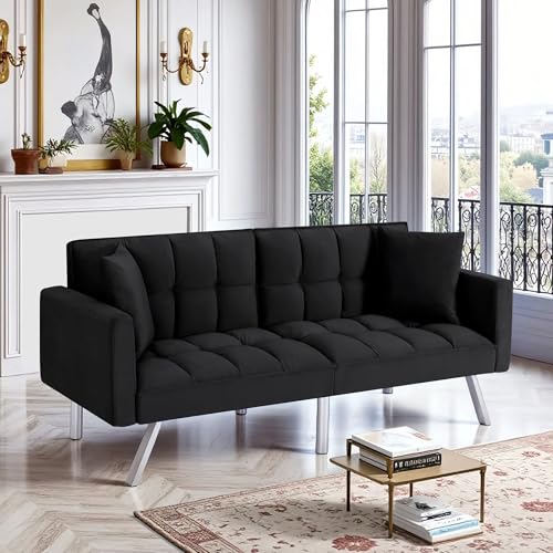 78-Inch Velvet Convertible Sofa Bed, Reclining Futon Couch for Living Room