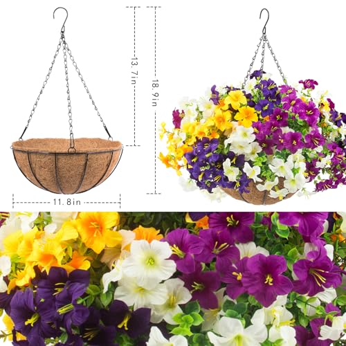 Artificial Outdoor Hanging Basket Flowers - 2 Pack UV Resistant Faux Petunias