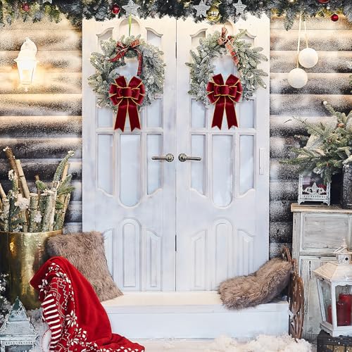 Ftuuo Burgundy Velvet Christmas Wreath Bows 2pcs Holiday Decorations