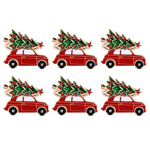FEKIDO Red Truck Christmas Napkin Rings Set of 6 - Holiday Table Decor