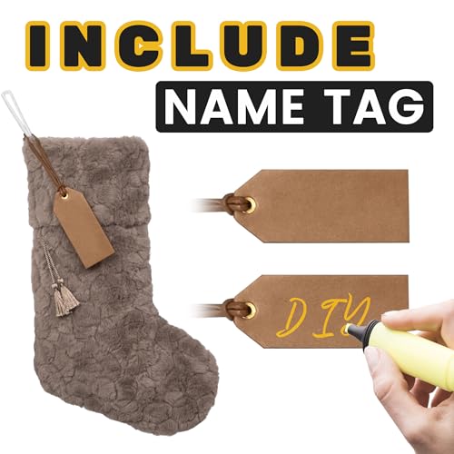 LUBOT Beige Spot 20" Personalizable Christmas Stocking with Leather Name Tag