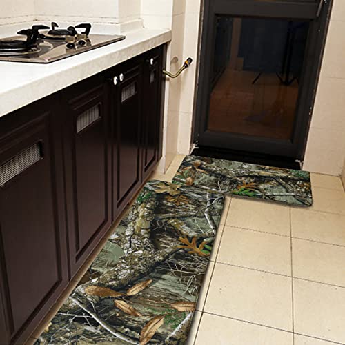 Autumn Hunting Tree Camo Kitchen Rug Set 2PCS Non-Slip Washable Floor Mats